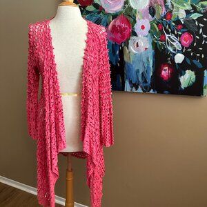 LINEA DOMANI Pink Cut-Out Long Cardigan Long Sleeve Duster Women's Size Large